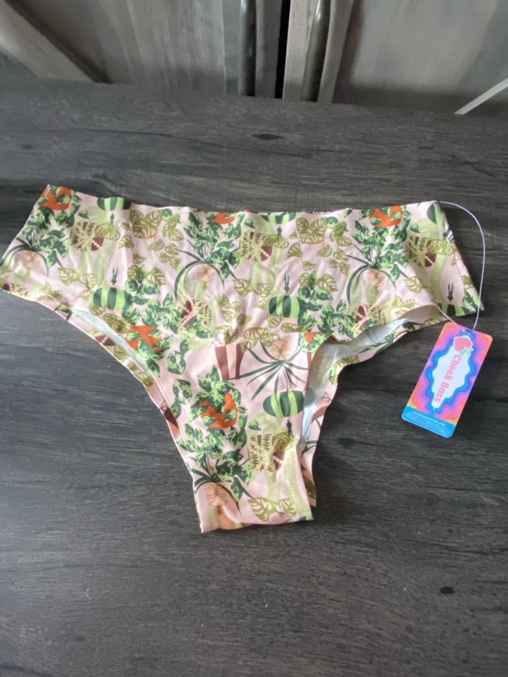 Cheek Boss Pink and Green Foliage Greenery Cheeky Underwear Panty Size L NWT